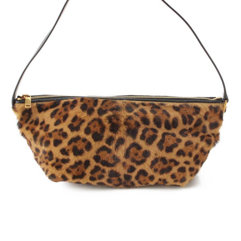 Saint Laurent Leopard Calf Hair Leather Shoulder Bag Brown